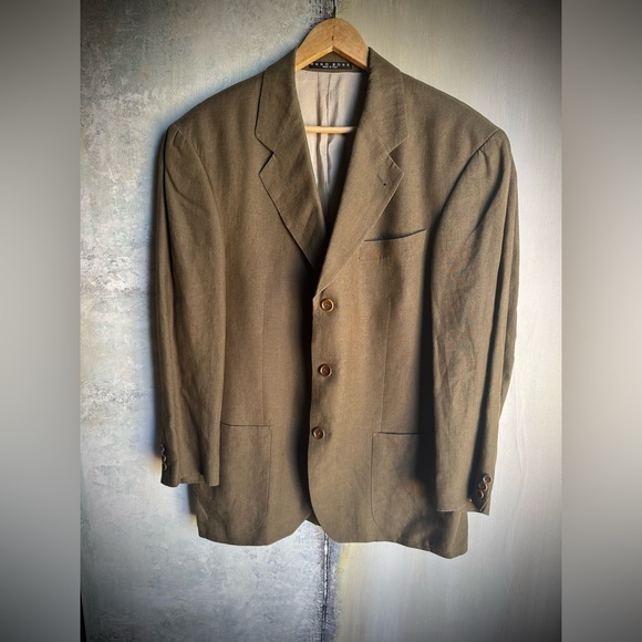 Hugo Boss Italy Brown Linen Suit Jacket 38R